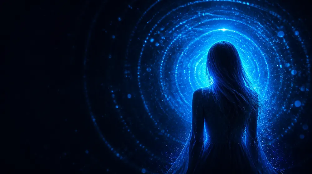 Aura OnlyFans creators — silhouette surrounded by a glowing aura of light particles, concentric light rings rippling outward