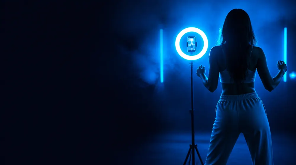 Challenge OnlyFans creators — creator filming with a glowing ring light and phone tripod