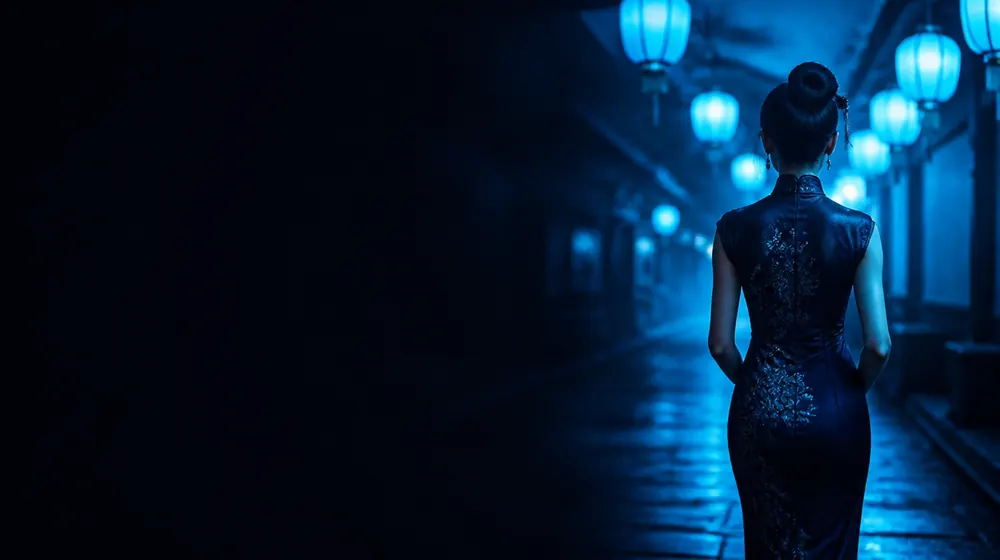 Chinese OnlyFans creators — woman in a qipao dress in a lantern-lit street
