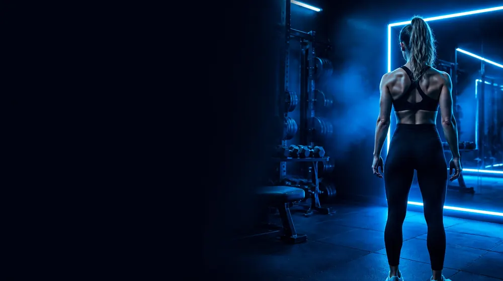 Fit MILF OnlyFans creators — athlete training in a neon-lit gym, a home gym corner with mirror wall glowing