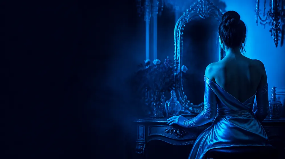 Gloves OnlyFans creators — woman in a silk robe at an elegant dressing table, opera gloves drawn up to the elbow