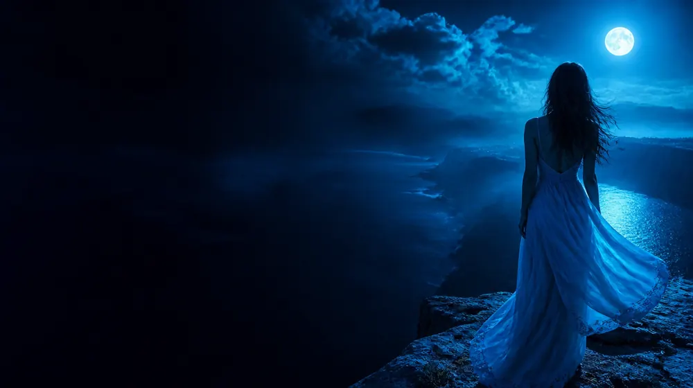 Irish OnlyFans creators — woman on dramatic sea cliffs under moonlight