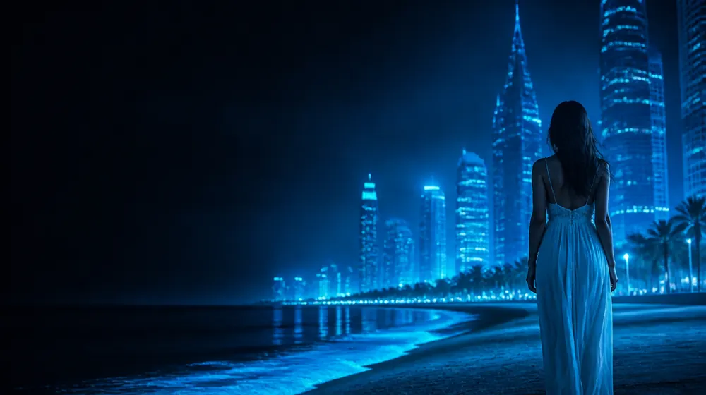 Israeli OnlyFans creators — woman on a beach promenade with a modern skyline
