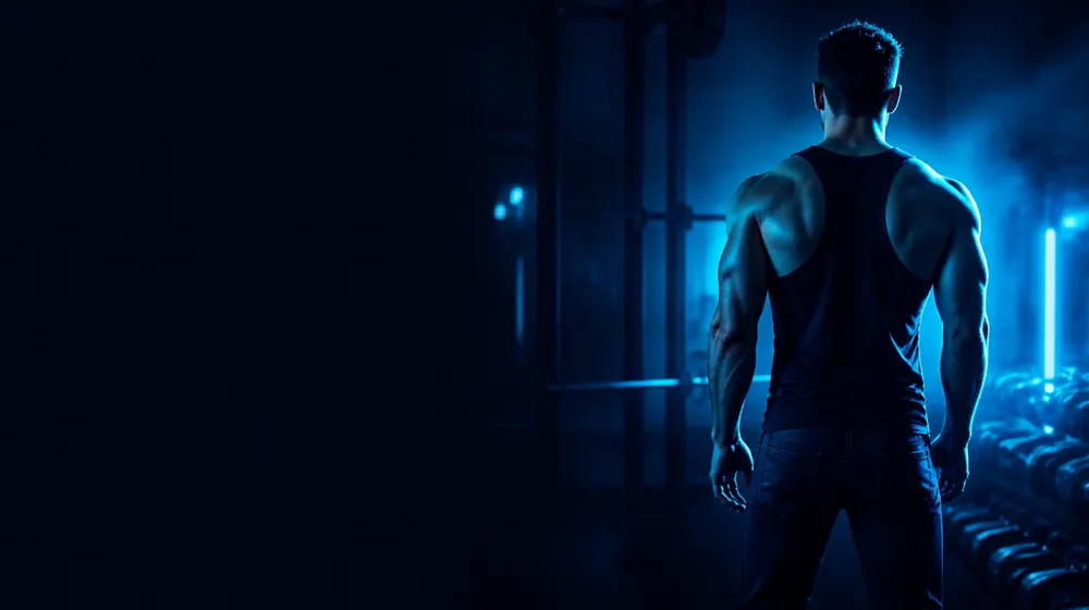 Male OnlyFans creators — athletic man in a dark gym under neon light