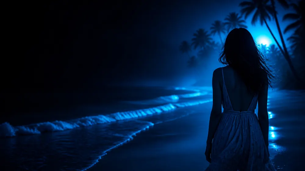 Pinoy OnlyFans creators — woman on a tropical beach at night