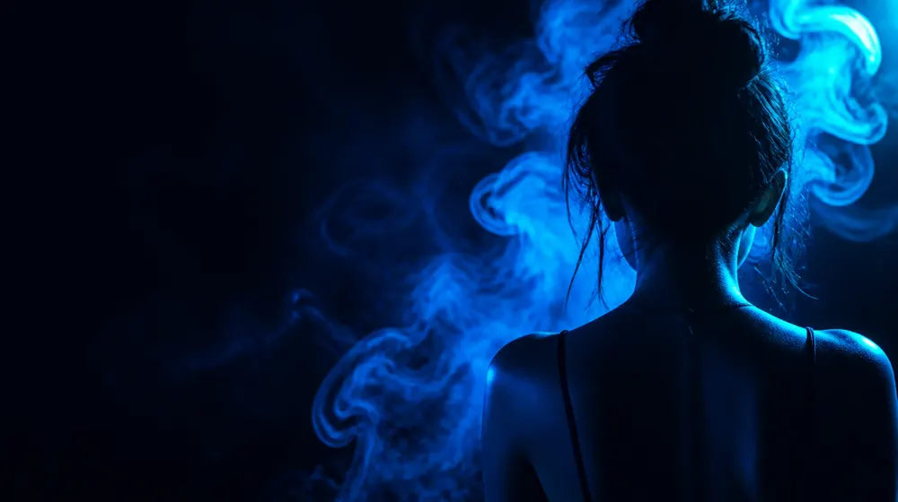 Smoking OnlyFans creators — silhouette with elegant smoke swirls in neon light