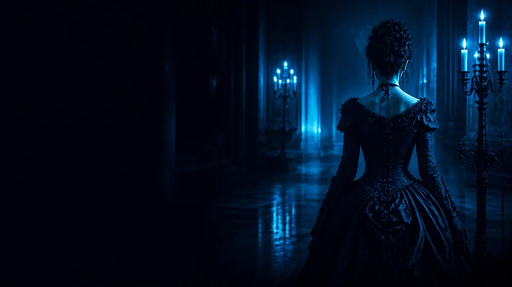 Victorian Lifestyles OnlyFans creators — woman in a victorian gown in a candlelit manor hall
